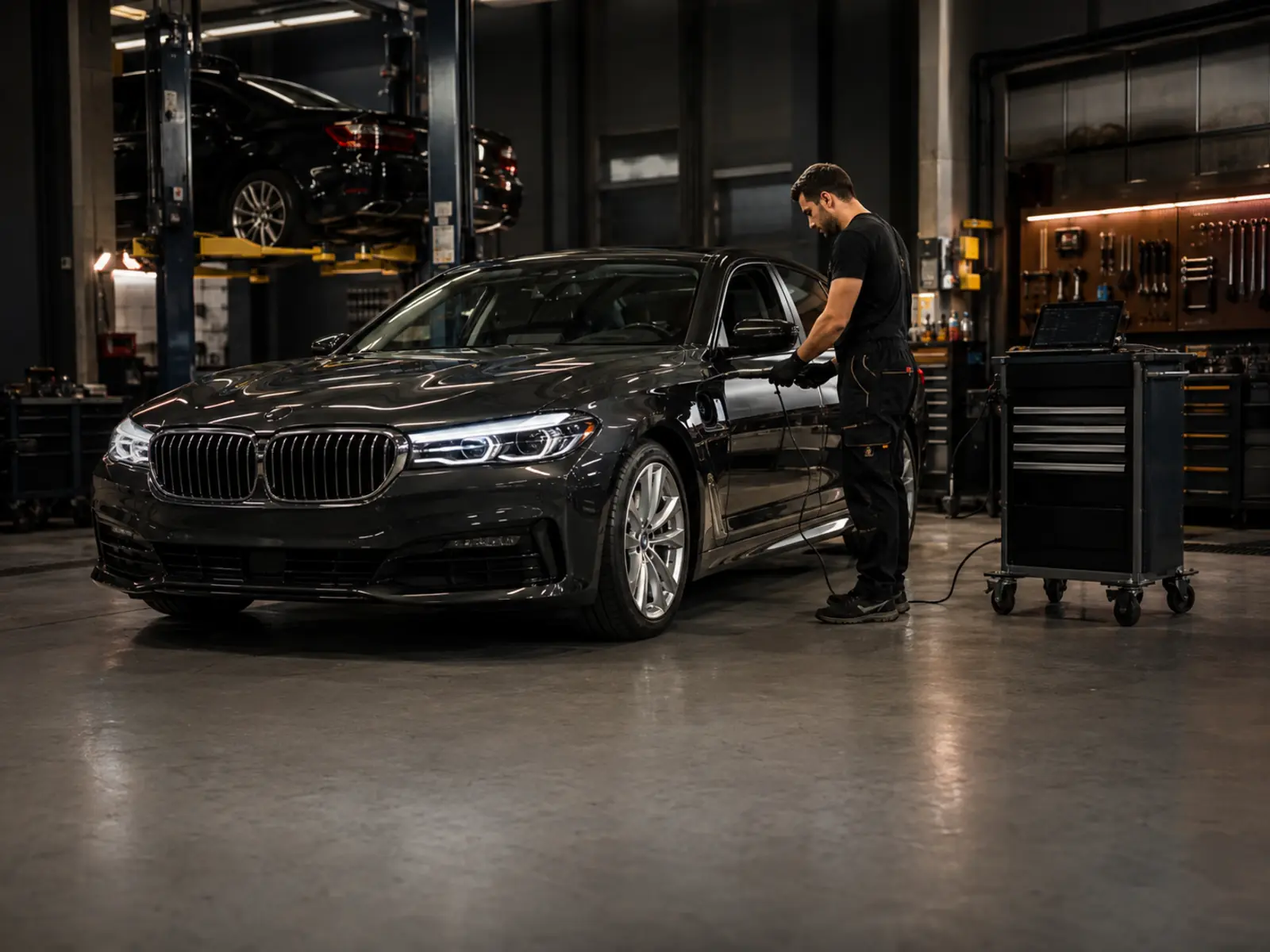 Inside SNS Auto Service car garage in Al Quoz Dubai
